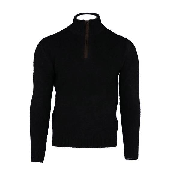 NEW HAGEN men´s boucle suede trimmed quarter zip in black Turtleneck